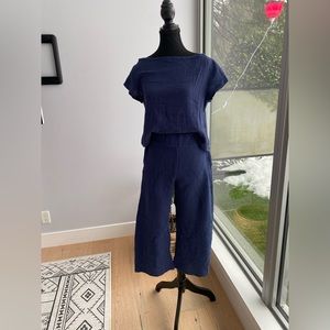 2 piece smash + Tess waffle linen outfit. Dusty Navy blue